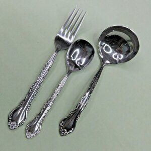 International Gigi Lot of 3 Pieces  1 Dinner Fork 1 Gravy Ladle 1 Sugar Spoon